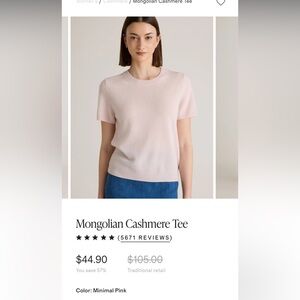 Quince Soft Pink Cashmere Short Sleeve Tee